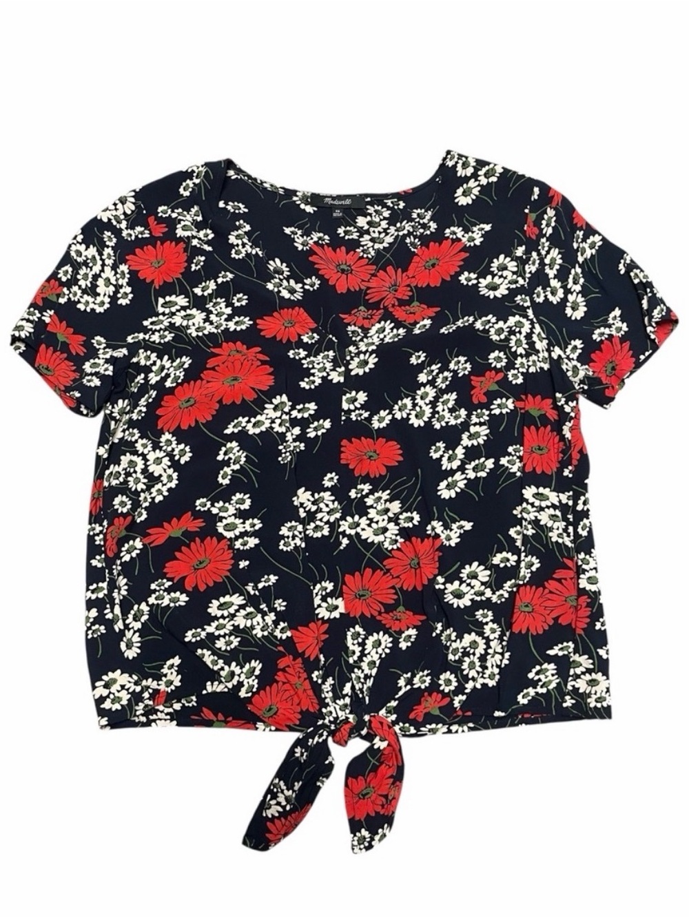 Madewell Women's Novel Tie-Front Top in Hillside Daisies Size XS